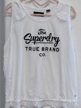 Superdry White Lace-Trim Logo Tank